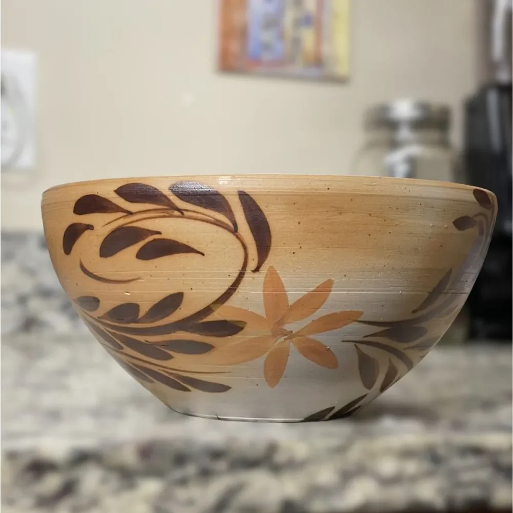 Handcrafted Floral Ceramic Bowl Minimalist Earthy Tones Crafted by Local Potter